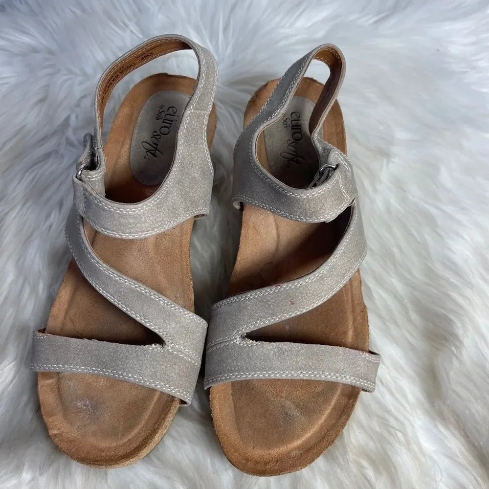 Euro Soft By‎ Soft Elda Tan Suede Cork Wedge Sandals Sz 8
